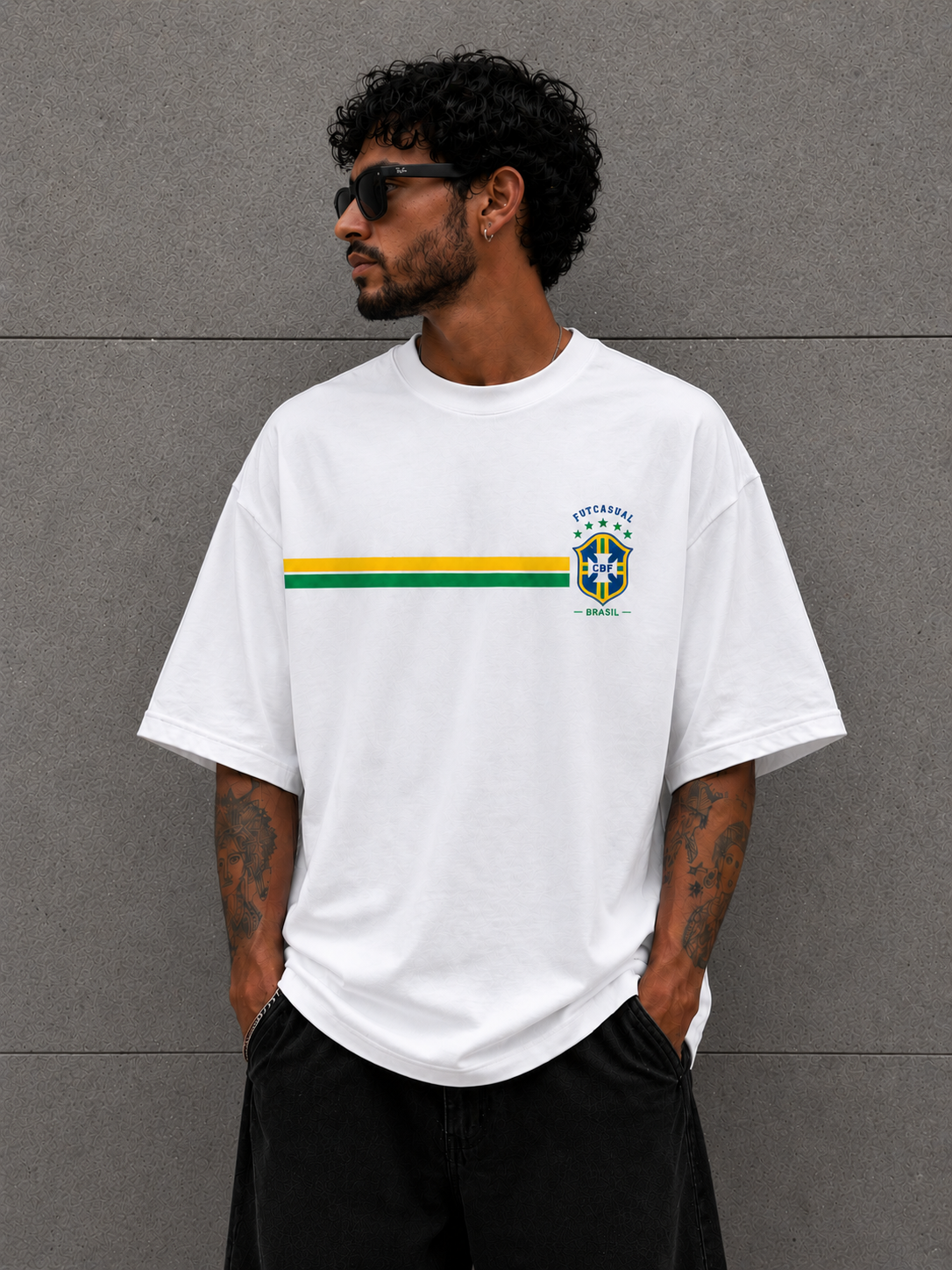 Camiseta Brasil oversize retro FutCasual estilo fútbol streetwear